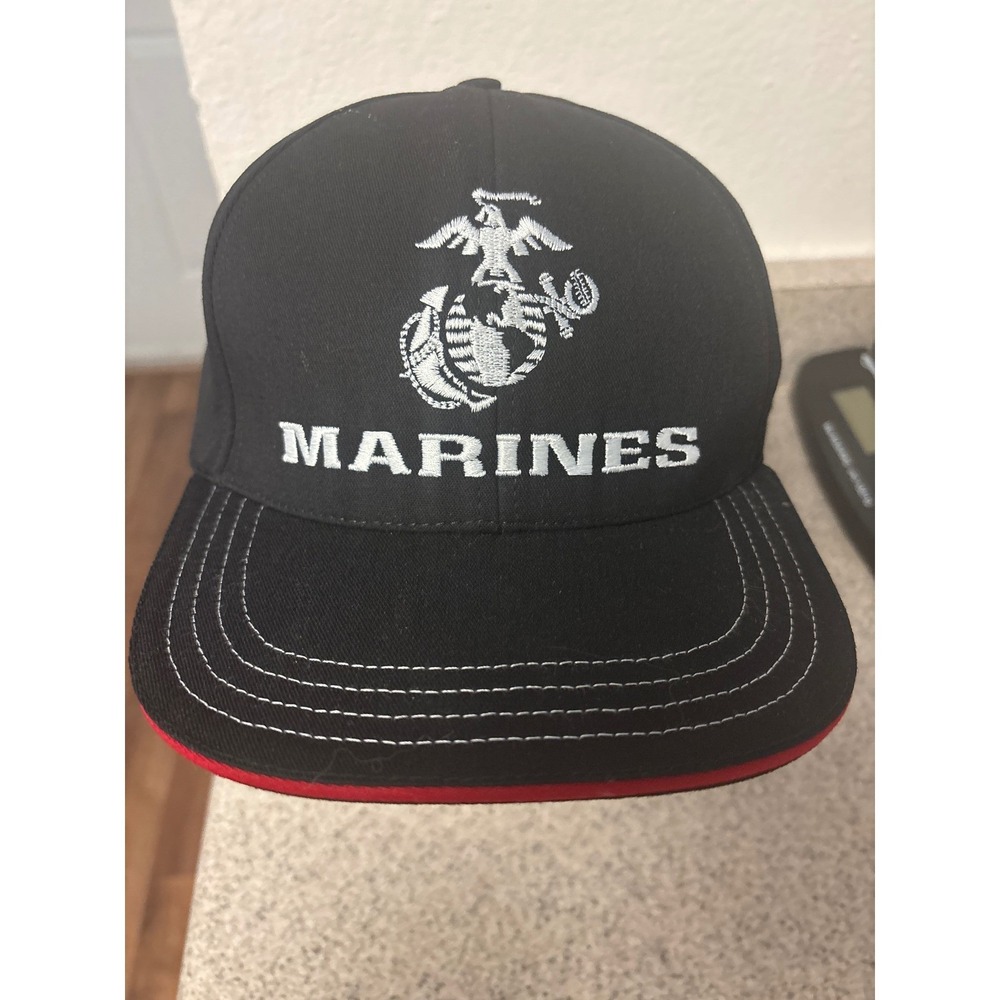 Unionwear US Marines Snapback Hat Black Red Sandwich Brim Made in USA NWOT